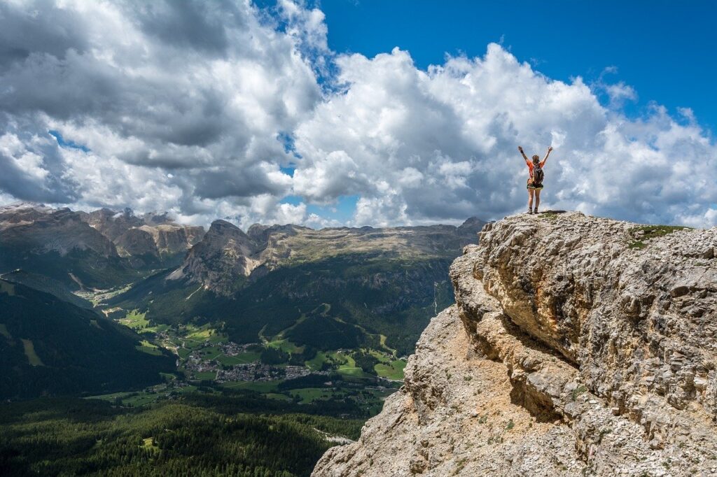 reaching the peak after the long hikes